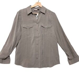 NEW Chico's Neutral Taupe Button Collared Silky Sophia Blouse Top Sz 1 Medium
